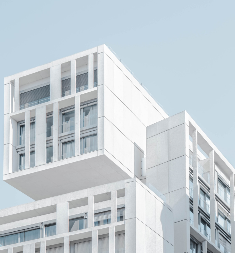 Modern architectural elements of the building facade